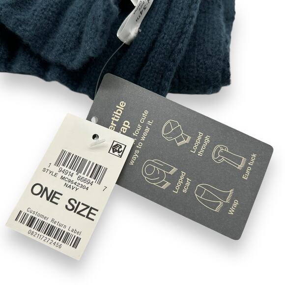 NEW On 34th Wide Ribbed Solid Knit Scarf Navy Blue Winter Wrap Textured - Picture 9 of 9